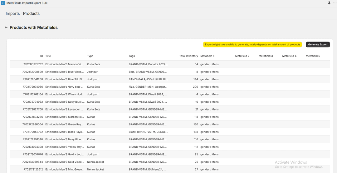 Metafields Importer - Shopify App
